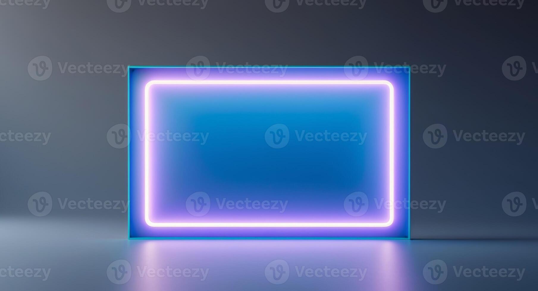 A blue and purple neon frame with copy space banner. photo