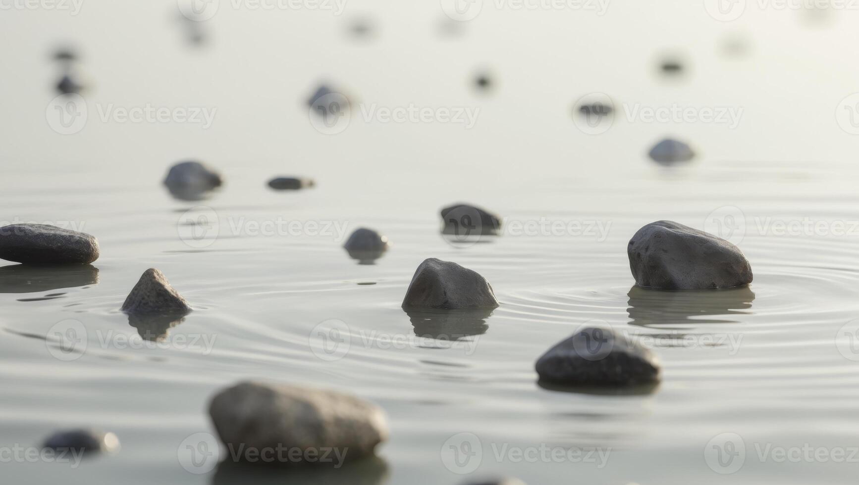 A series of small rocks are floating in a body of water. photo