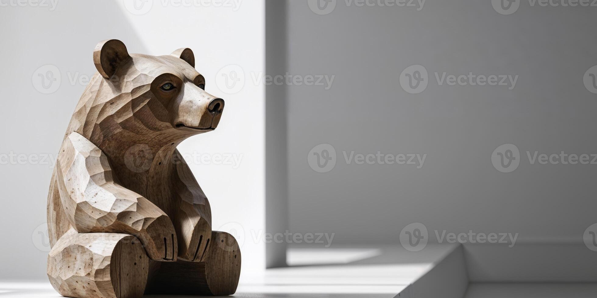 wooden bear sculpture art gallery decorative object indoor space close up view nature concept photo