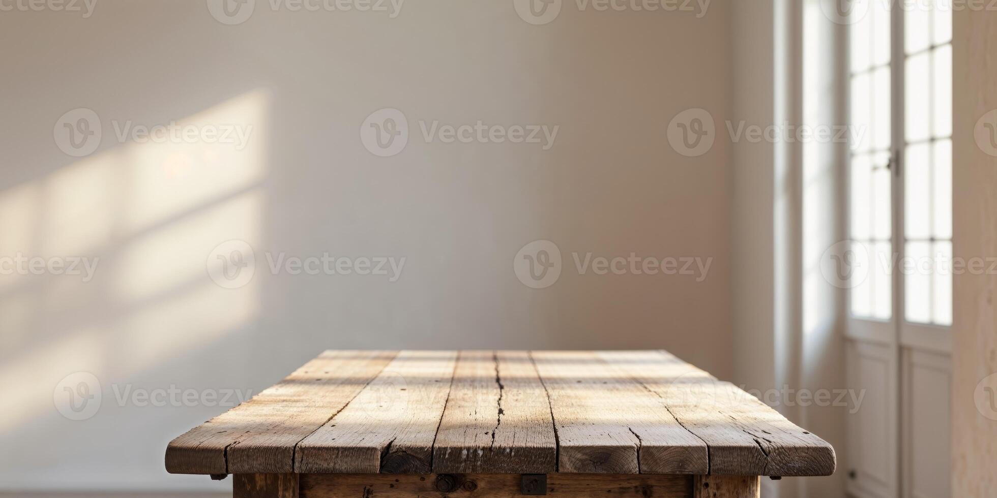 Rustic Wooden Table Bathed in Natural Light photo