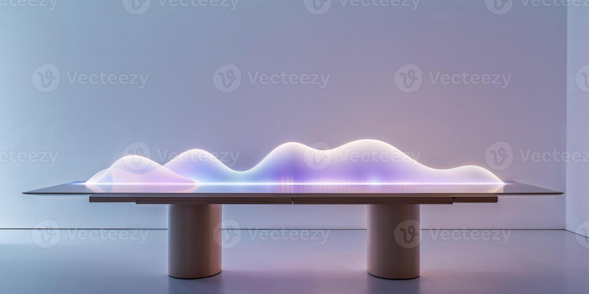 Modern dining table with glowing wave design photo