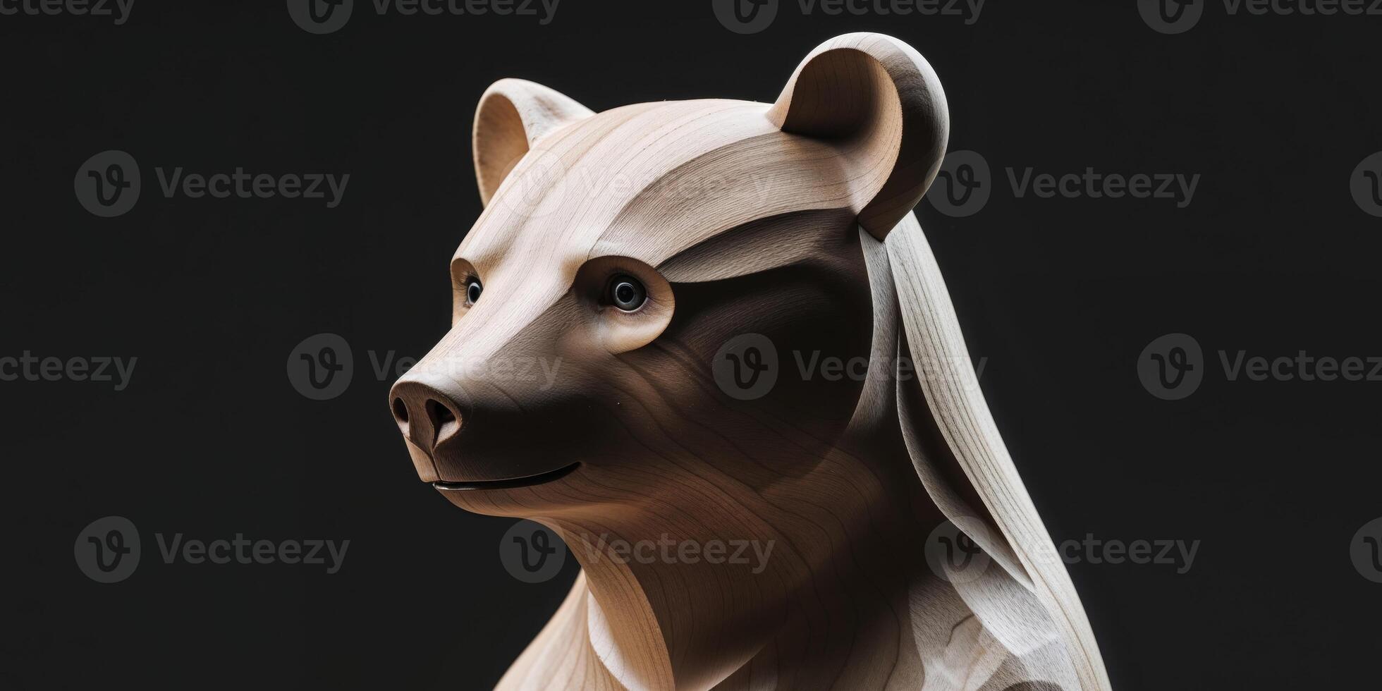 a wooden bear statue on a black background photo