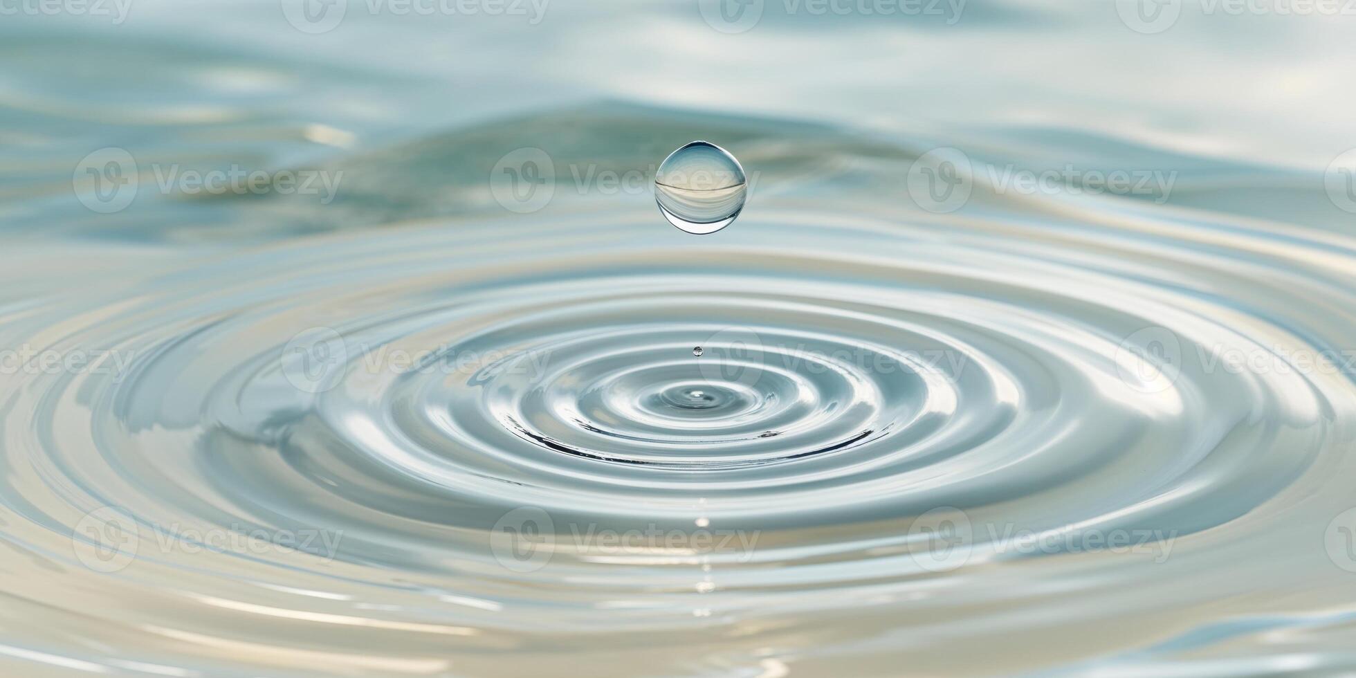 Serene ocean scene with clear water drop and circular waves in the background , clear water. photo