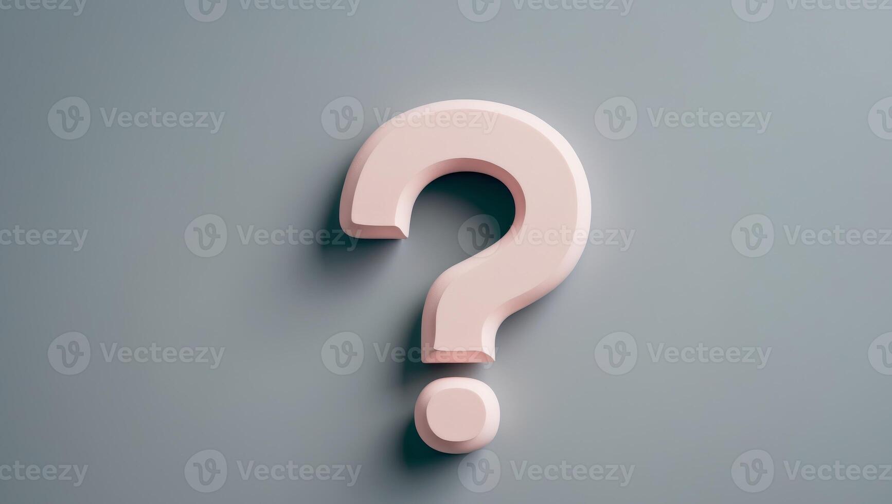 Pastel pink question mark with rounded edges on a soft gray background conveying curiosity and inquiry photo