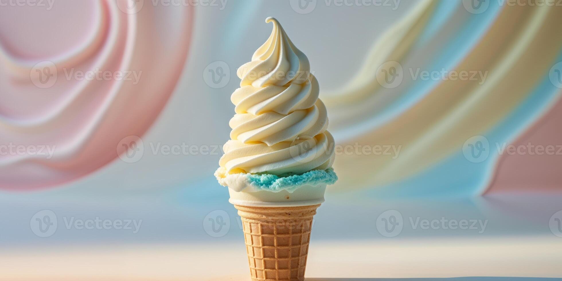 A soft swirl of ice cream on a pastel cone background with delicate swirls and vibrant colors photo