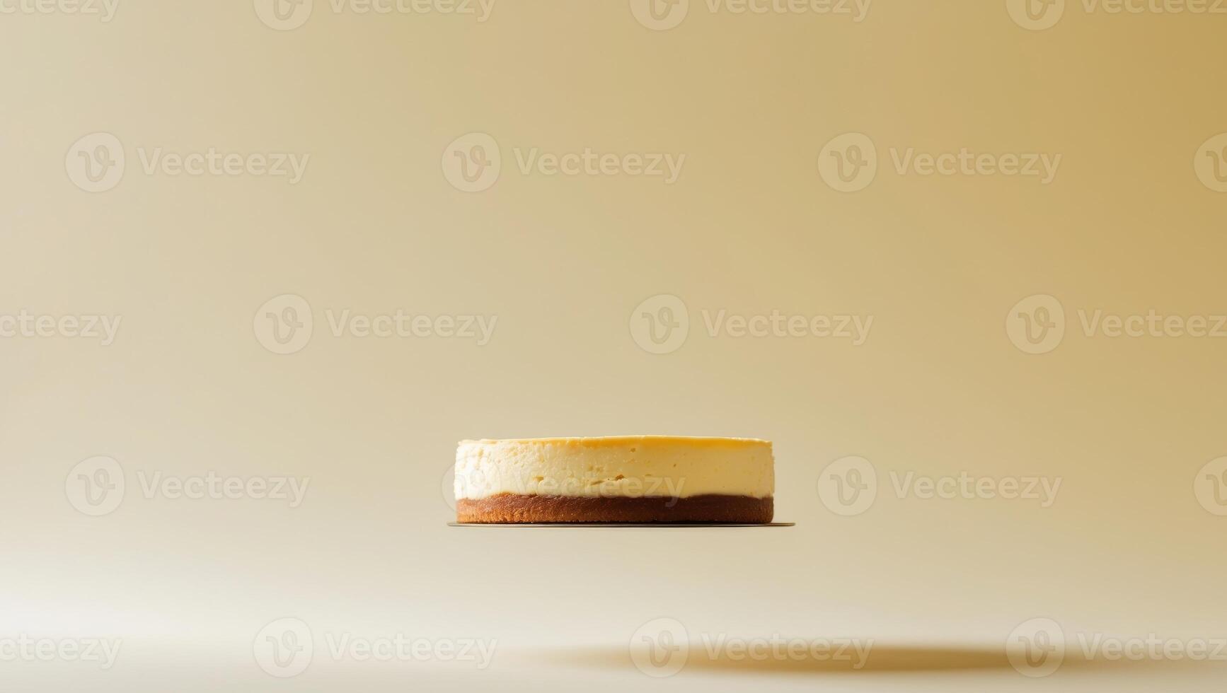 falling cheesecake on solid background color light yellow photo