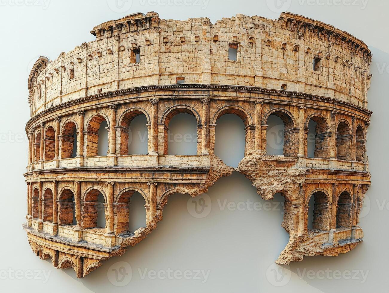 A detailed 3D representation of the Colosseum, showcasing its architectural features. photo