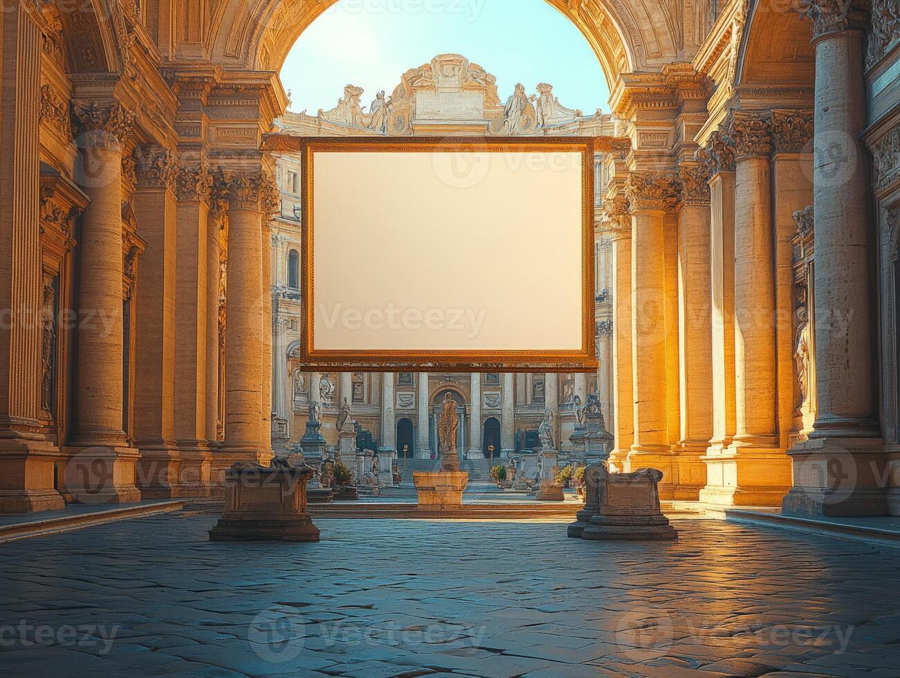 An empty frame in a grand architectural setting, inviting creativity and imagination. photo