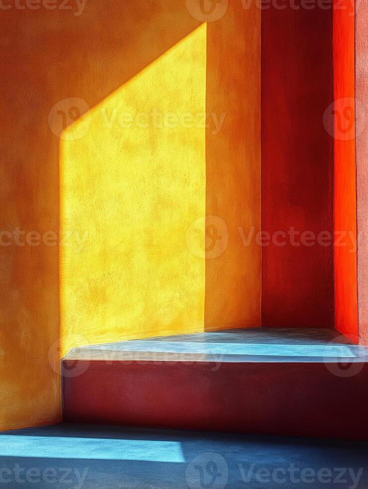 A vibrant interplay of color and light in an architectural interior space. photo