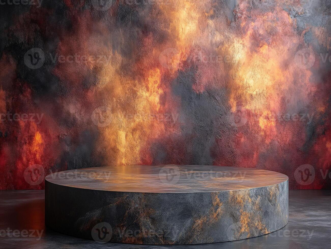 A dramatic backdrop with a circular podium, ideal for presentations or displays. photo