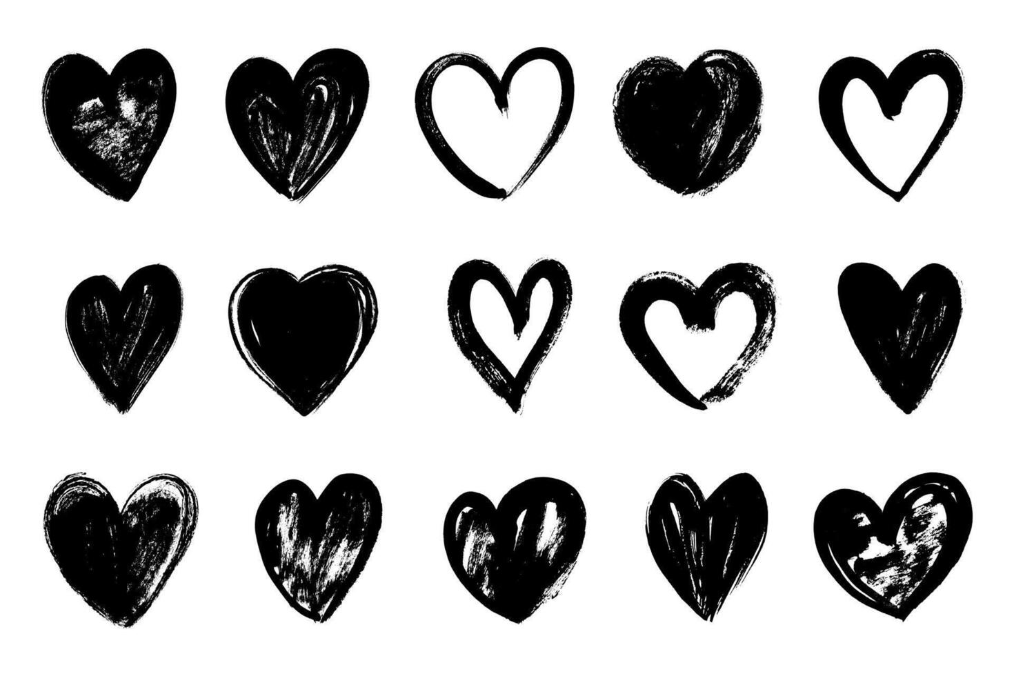 Grunge hearts icons. Scribble ink grunge heart shapes. Hearts icons set hand draw with markers vector