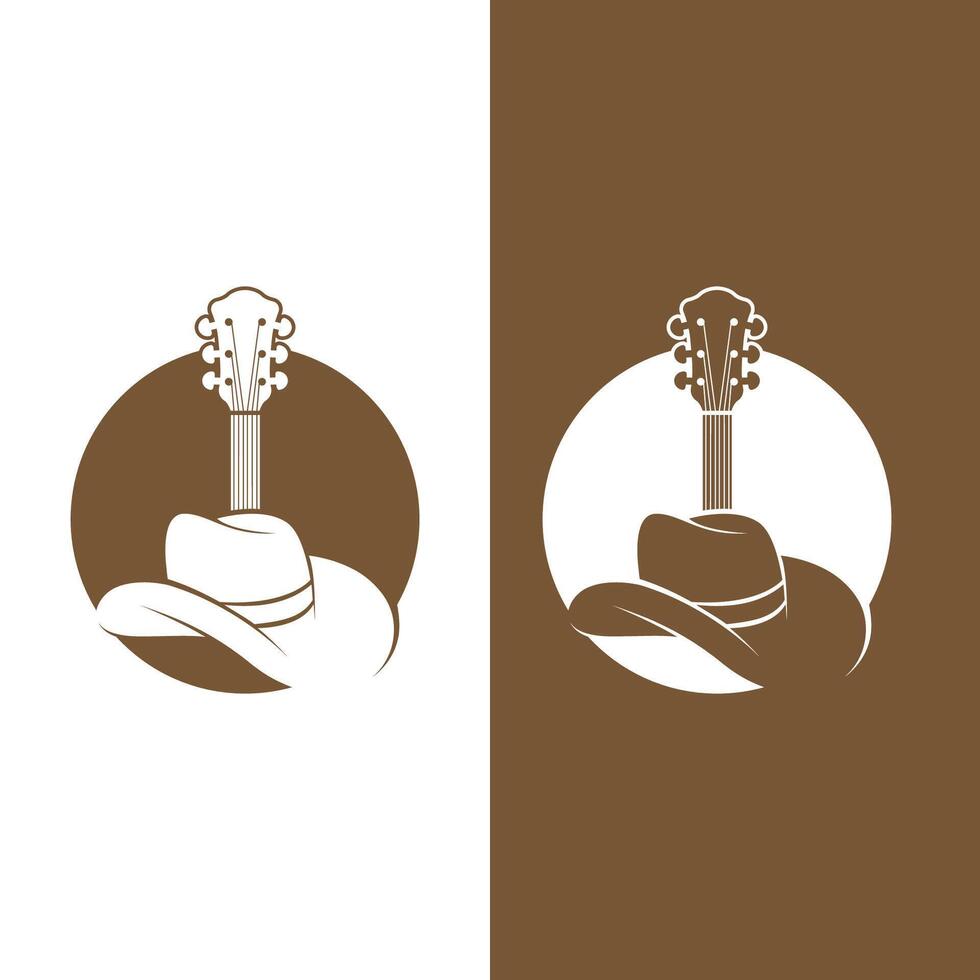 set of western guitar logo design vector