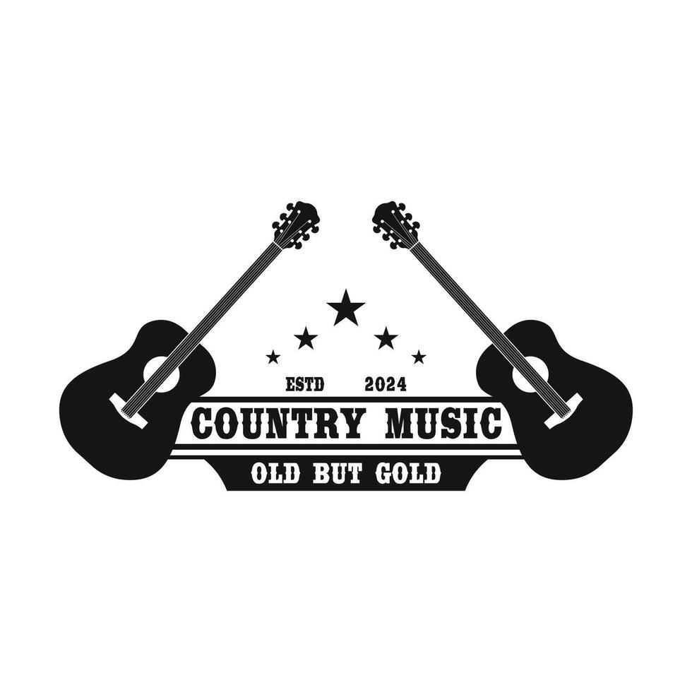 western Guitar logo design template. Classic Vintage Retro Label Badge for Country Guitar Music Western Saloon Bar Cowboy Logo Design Template vector