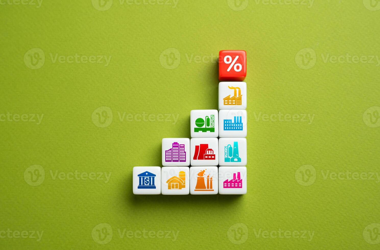 Interest rate of lending and economic entities. Factories, plants, institutions and farms. High tax burden. Debt pressure. Increase in GDP, economic growth. Business and industry. photo