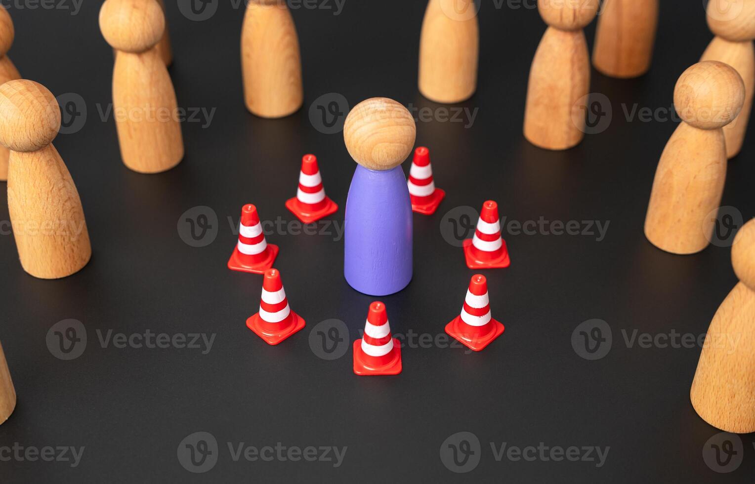 The man isolated himself from others with a barrier. Personal space, comfort zone. Psychological trauma and protective reflexes. Reluctance to start new relationships and acquaintances. photo