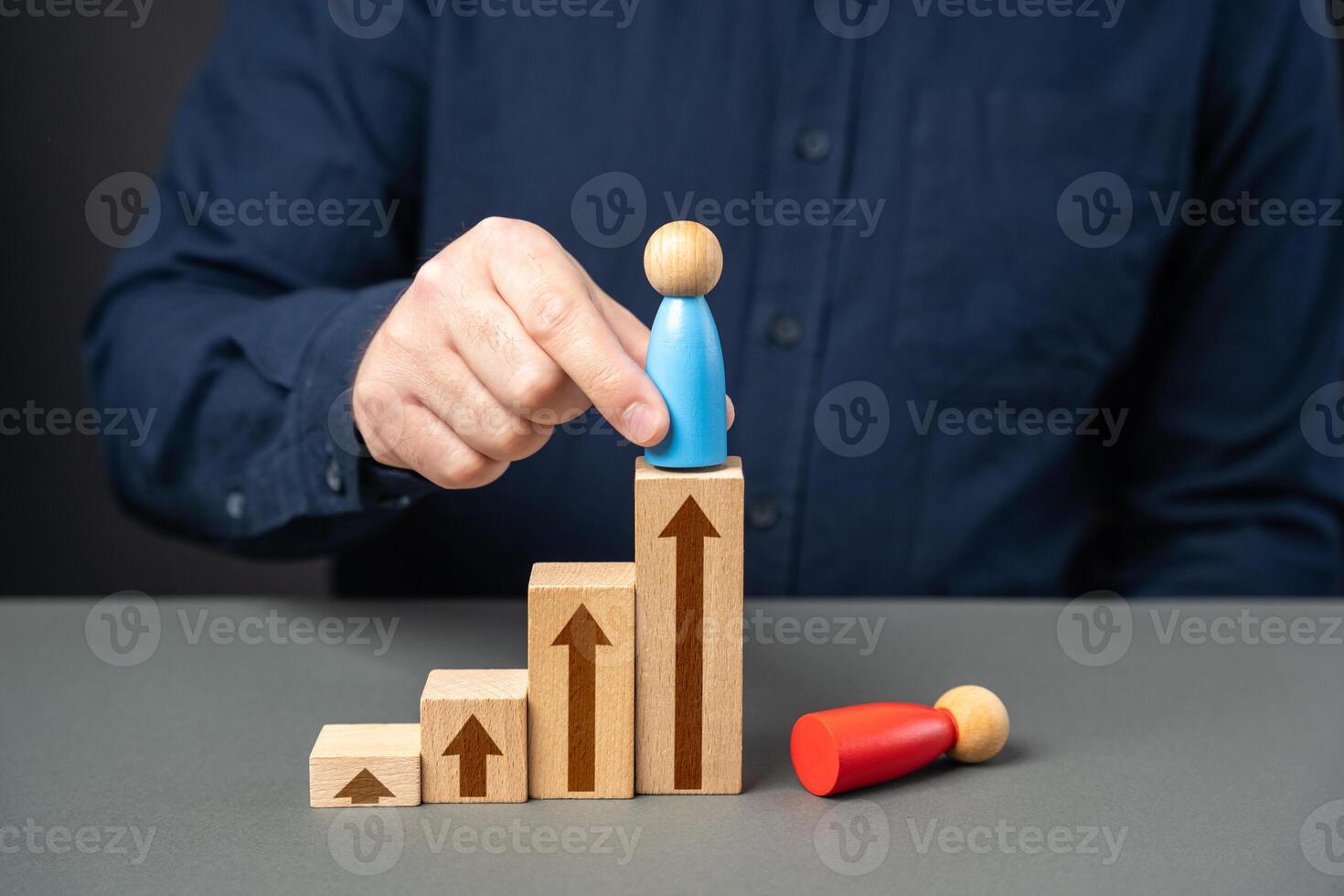 Defeat the opponent and take his place. Displace the opponent. Win a victory in the competition. Career ladder of success. photo