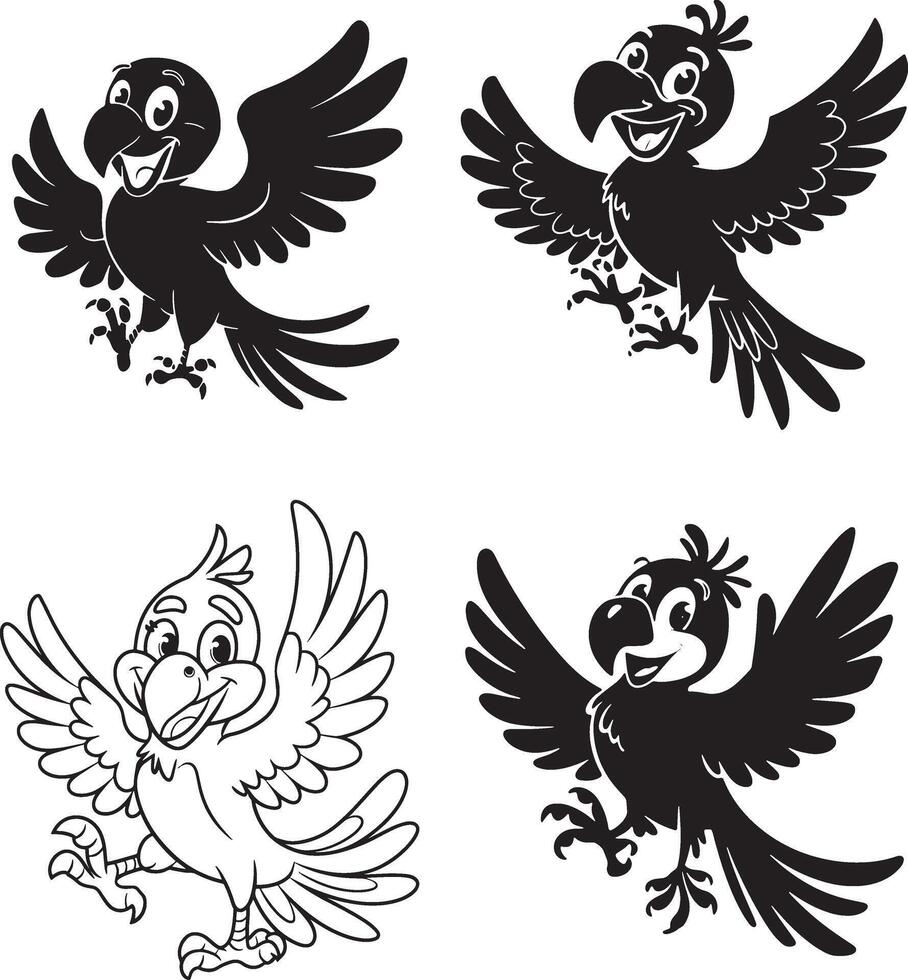 Silhouette Set Parrot Illustrations Art vector