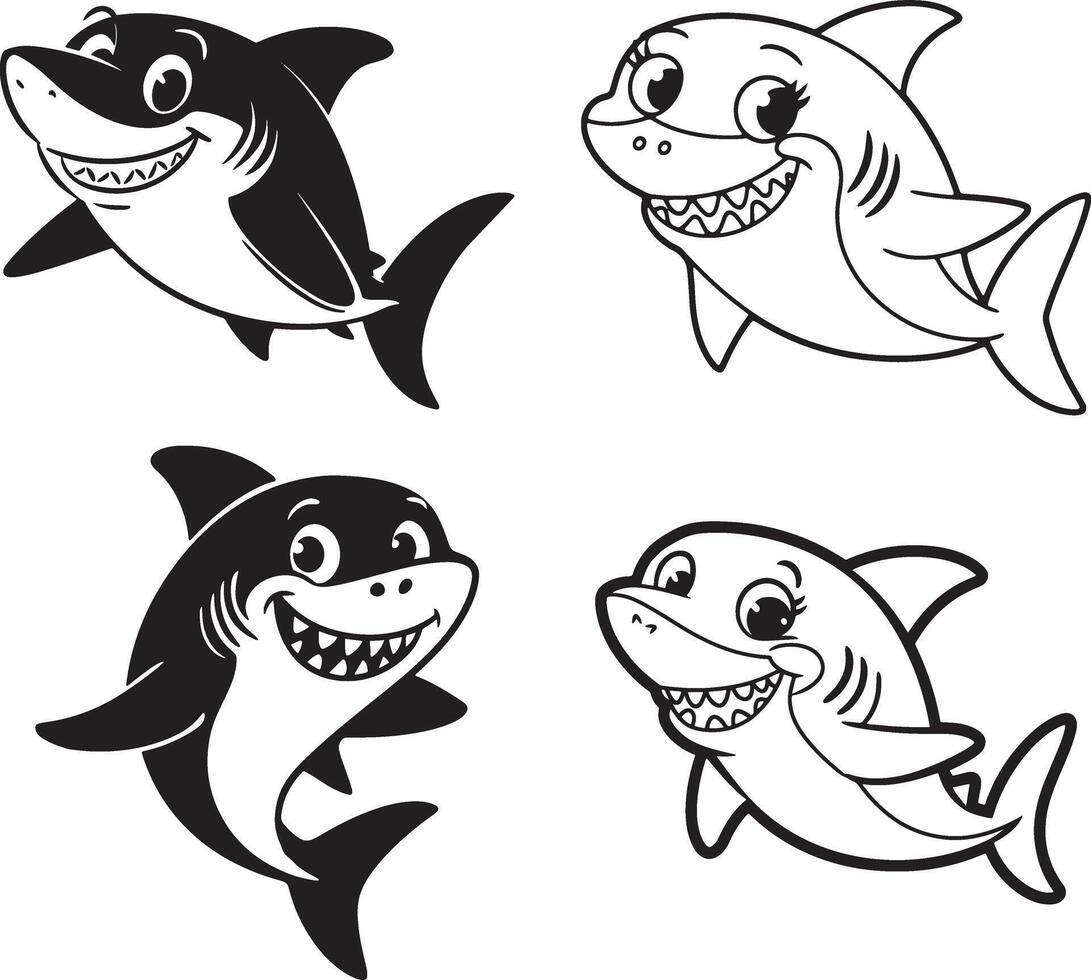 Silhouette Cartoon Sharks Design Art vector