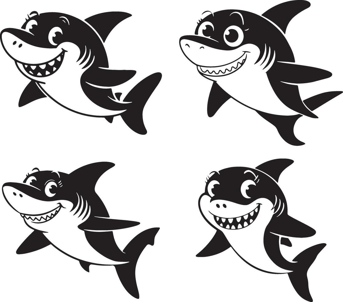 Silhouette Cartoon Sharks Design vector