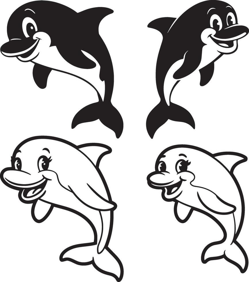 Cheerful Cartoon Dolphins Design vector