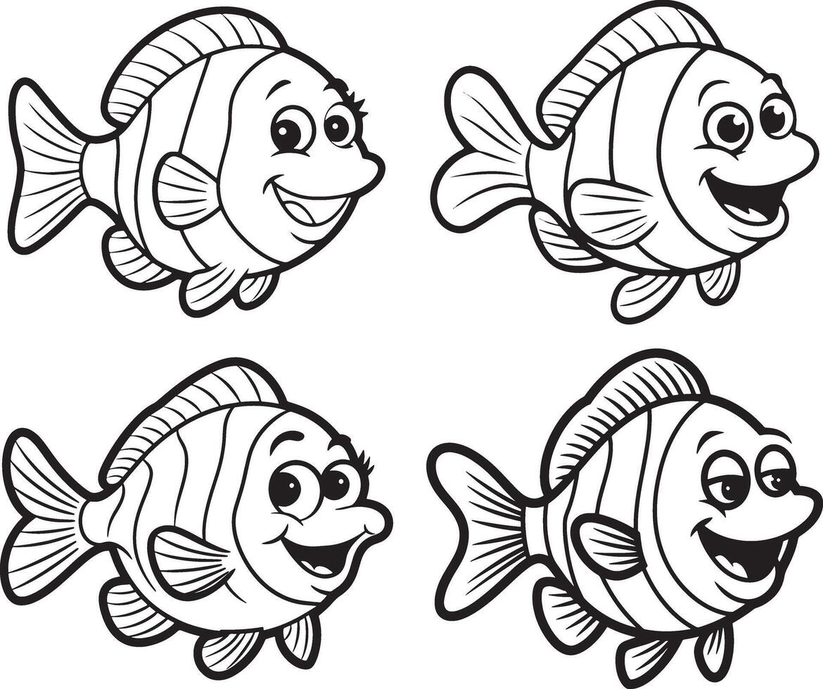 Whimsical Fish Line Art Collection vector