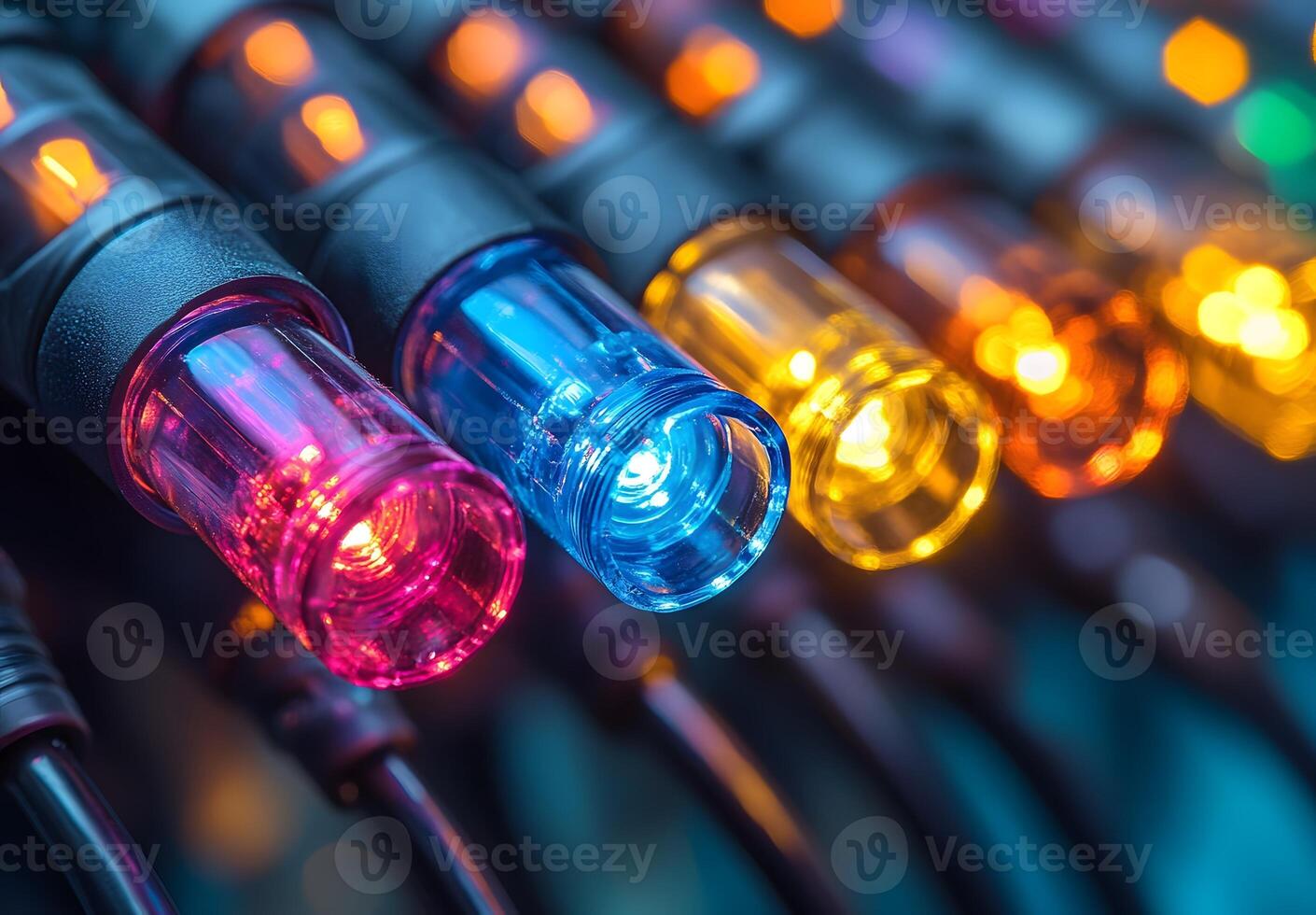 Colorful Illuminated String Lights Close Up View photo