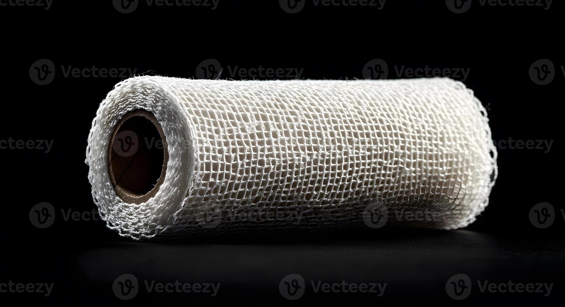 White Mesh Bandage Roll Isolated On Black Background photo