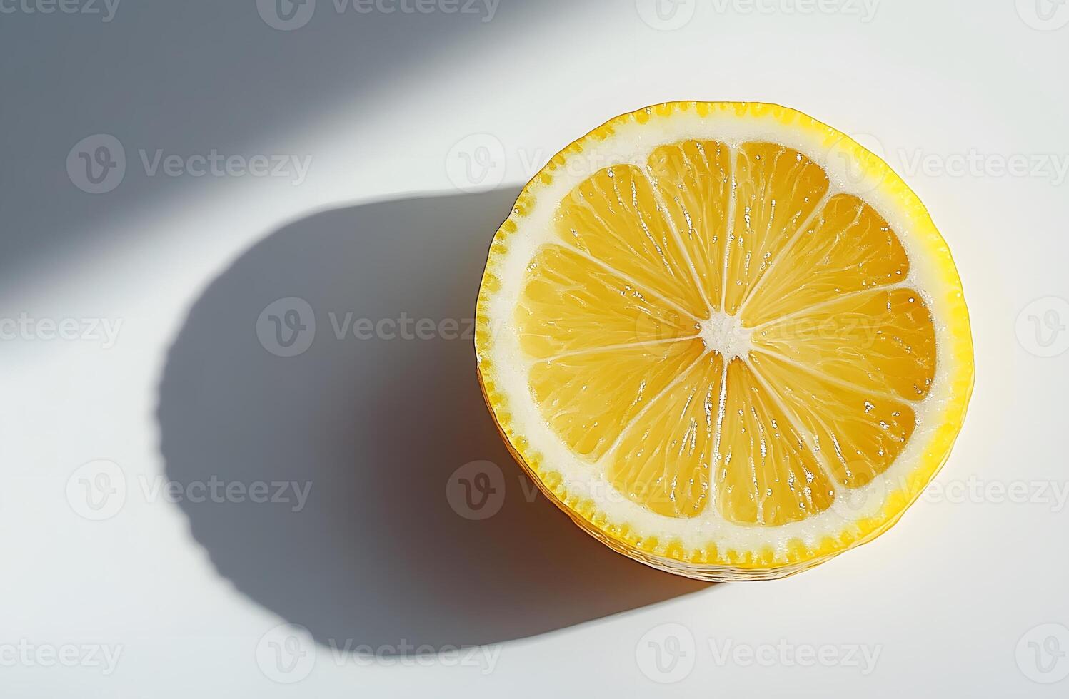 A single lemon slice illuminated by sunlight photo