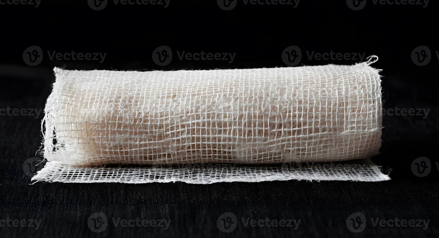 Rolled gauze bandage on a dark surface photo