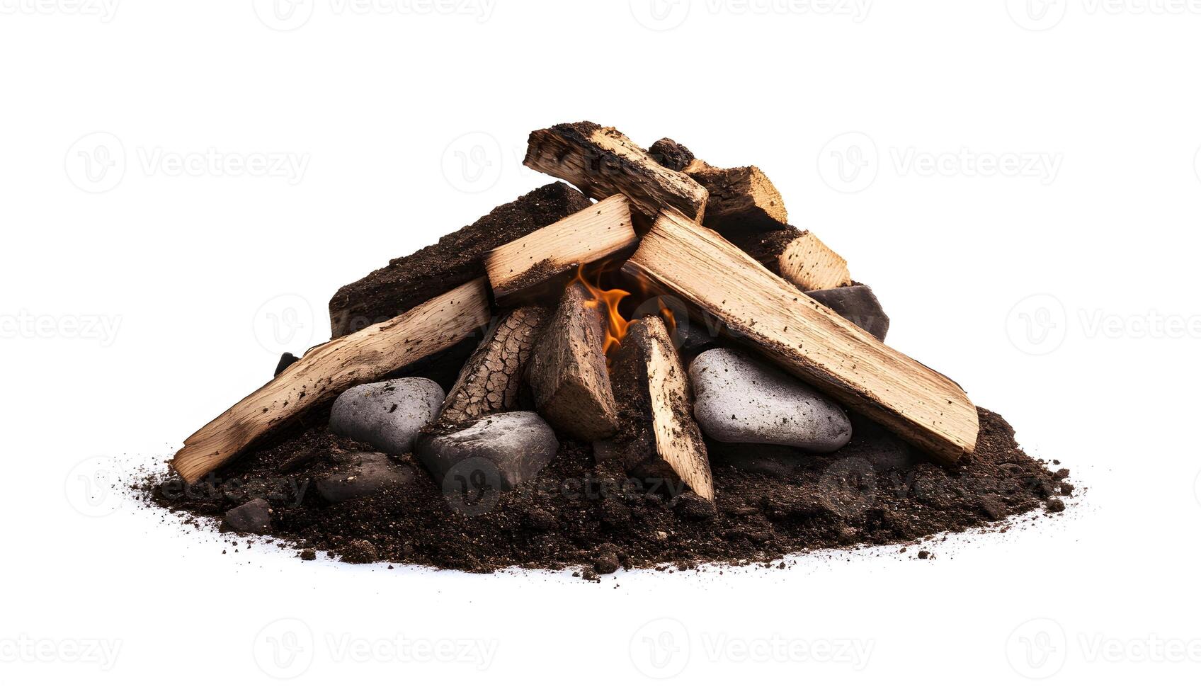 Small Campfire Burning Brightly With Wood And Stones photo