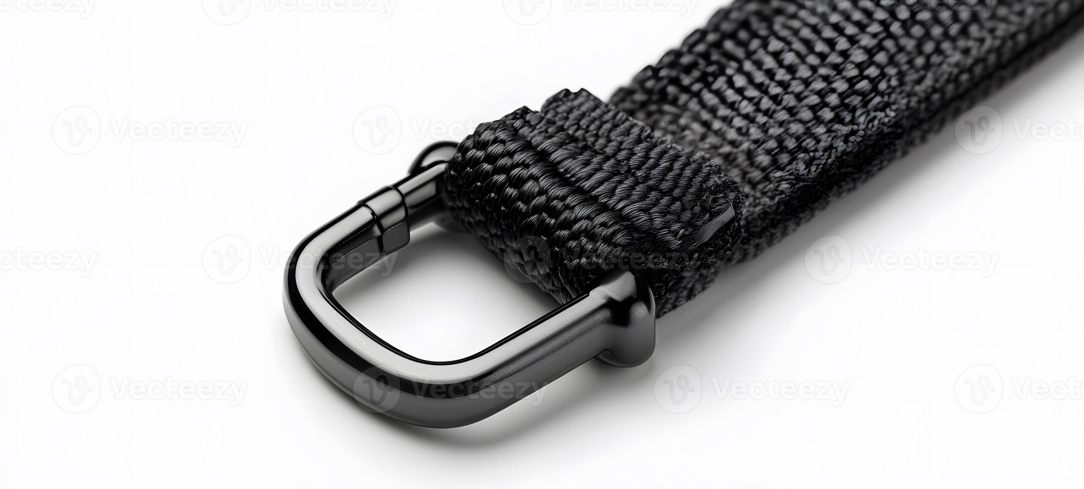Closeup of Black Fabric Strap with Metal Clasp photo