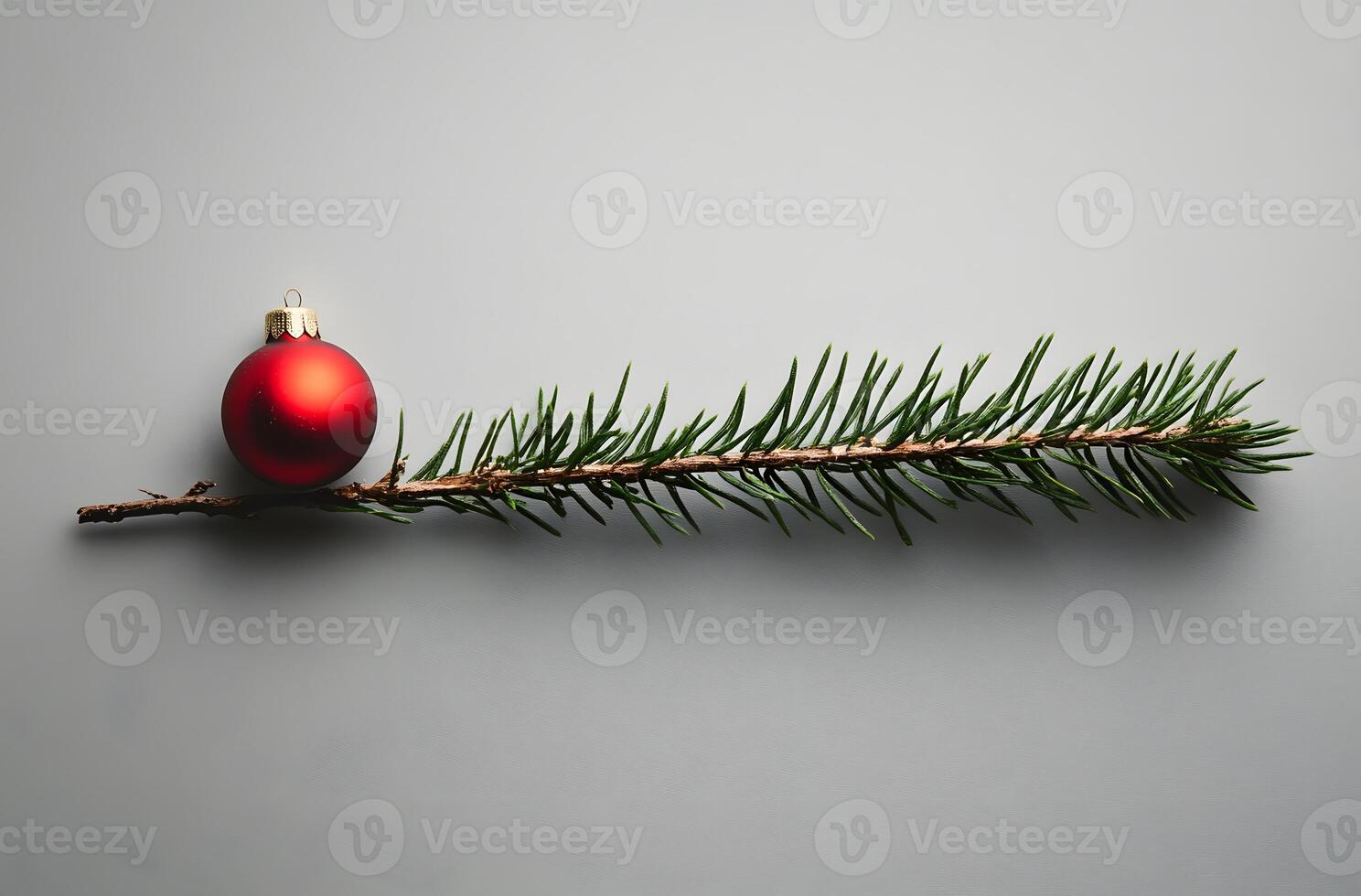 Red Ornament and Pine Branch Minimalist Christmas Decor photo