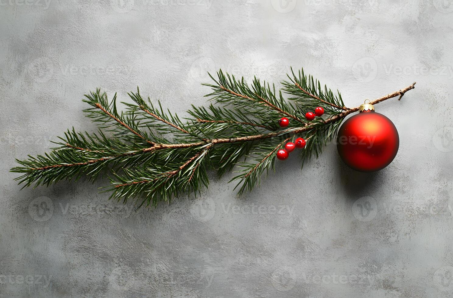 Festive Christmas Branch Ornament Decorates Grey Background photo