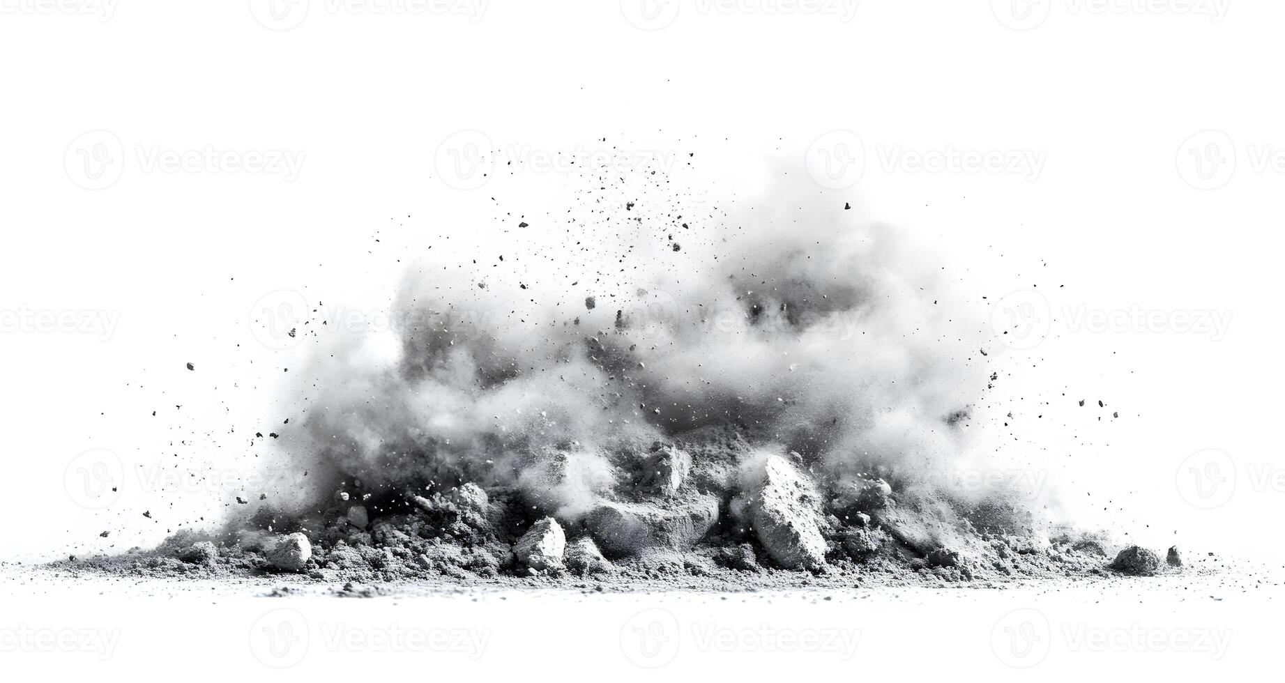 Exploding Grey Dust Cloud Rock Fragments photo