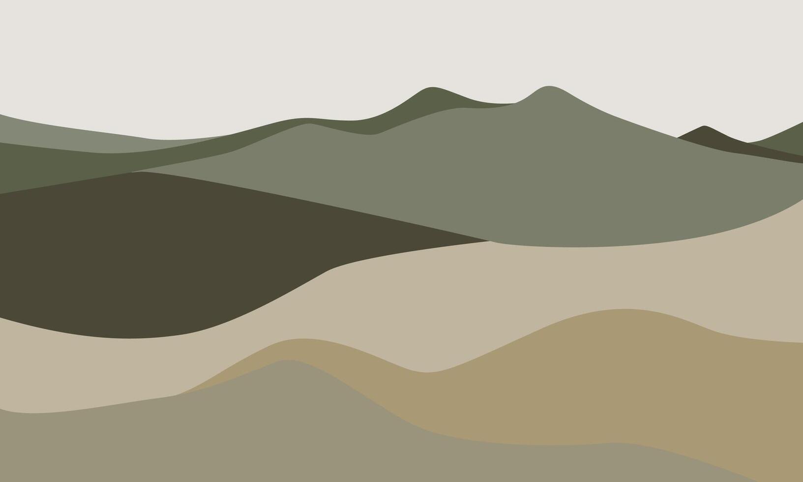 abstract landscapes formed by layered, flowing shapes in shades of green, beige, and olive, Ideal for tranquil spaces like bedrooms, reading nooks, or offices vector