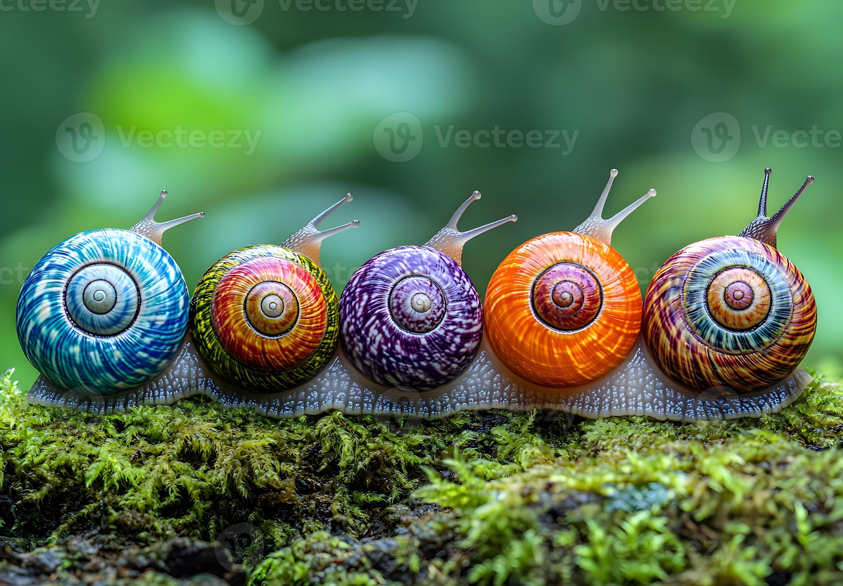 HELLOS ヘロス Snail Shelter（Charcoal Green） five-colorful-snails-crawling-