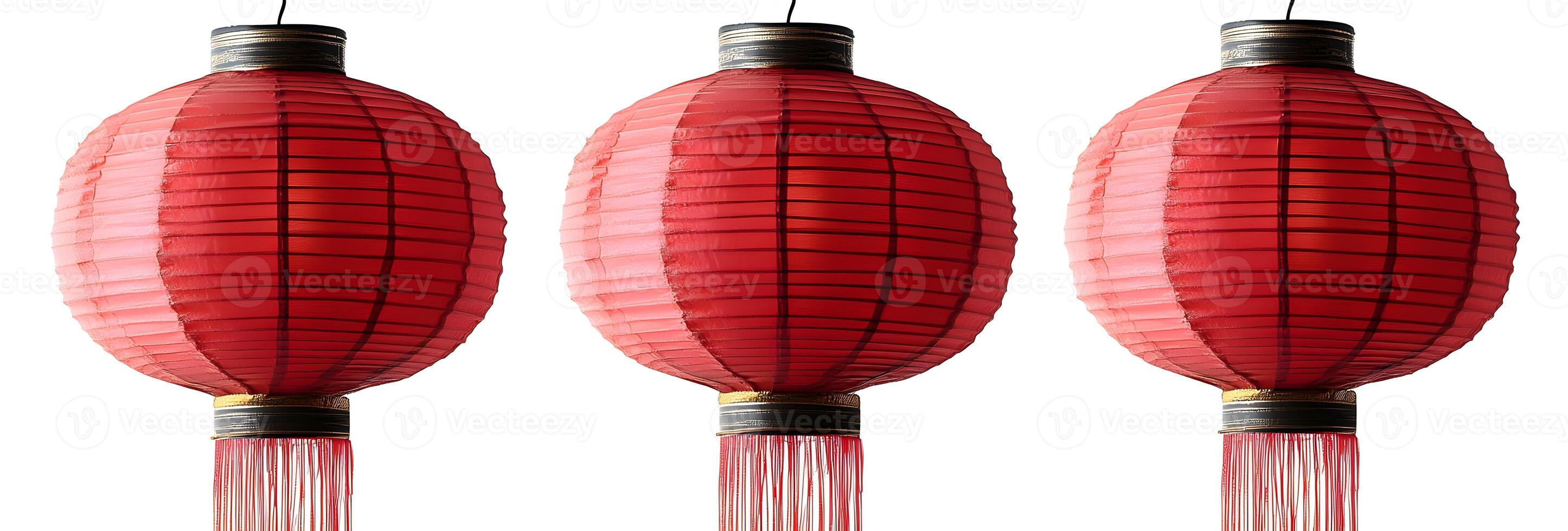 Three Red Chinese Paper Lanterns Hanging Decoratively photo