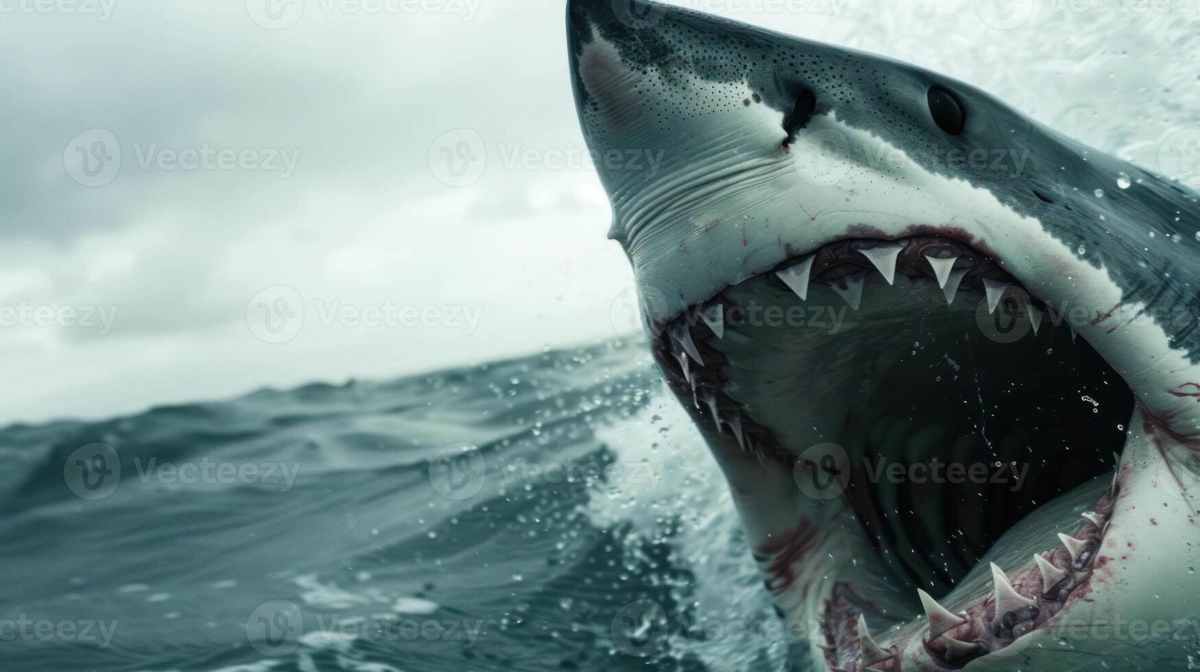 A Great White Shark's Jaw Open Underwater photo