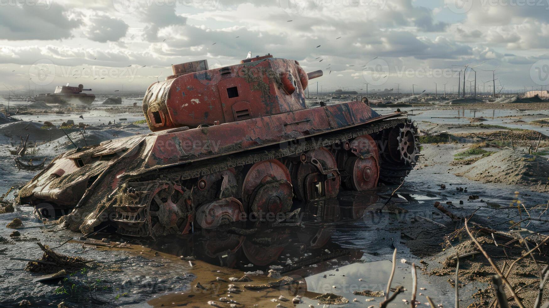 Rusted Tank in a Post-Apocalyptic Landscape photo