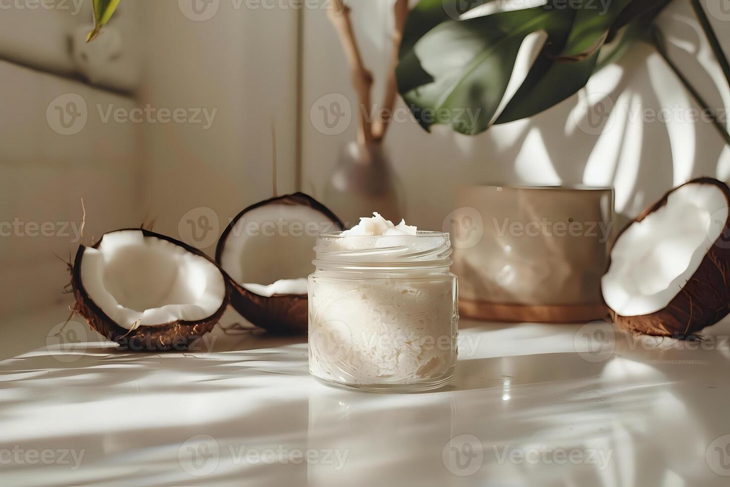 Making Creamy Coconut Butter at Home. A Step-by-Step Guide with Sunlit Tropical Ambiance, Simple Homemade Recipes for Delicious Treats. photo