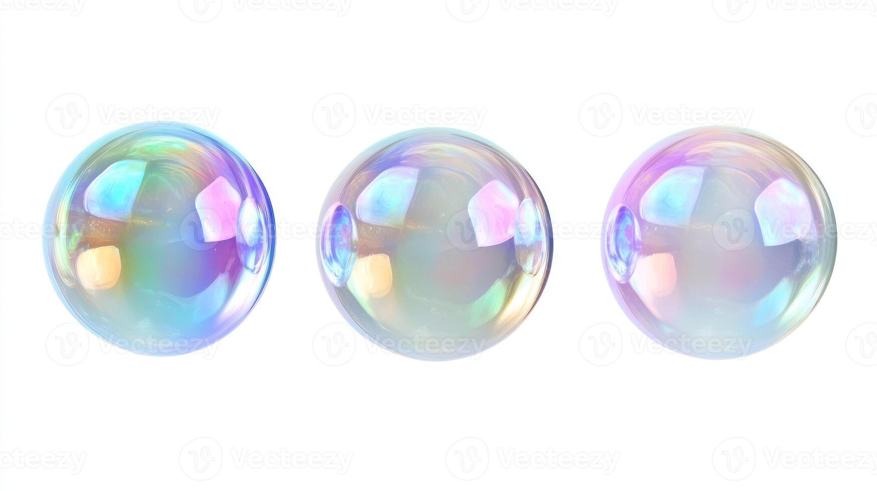 Three iridescent soap bubbles with abstract interior patterns photo