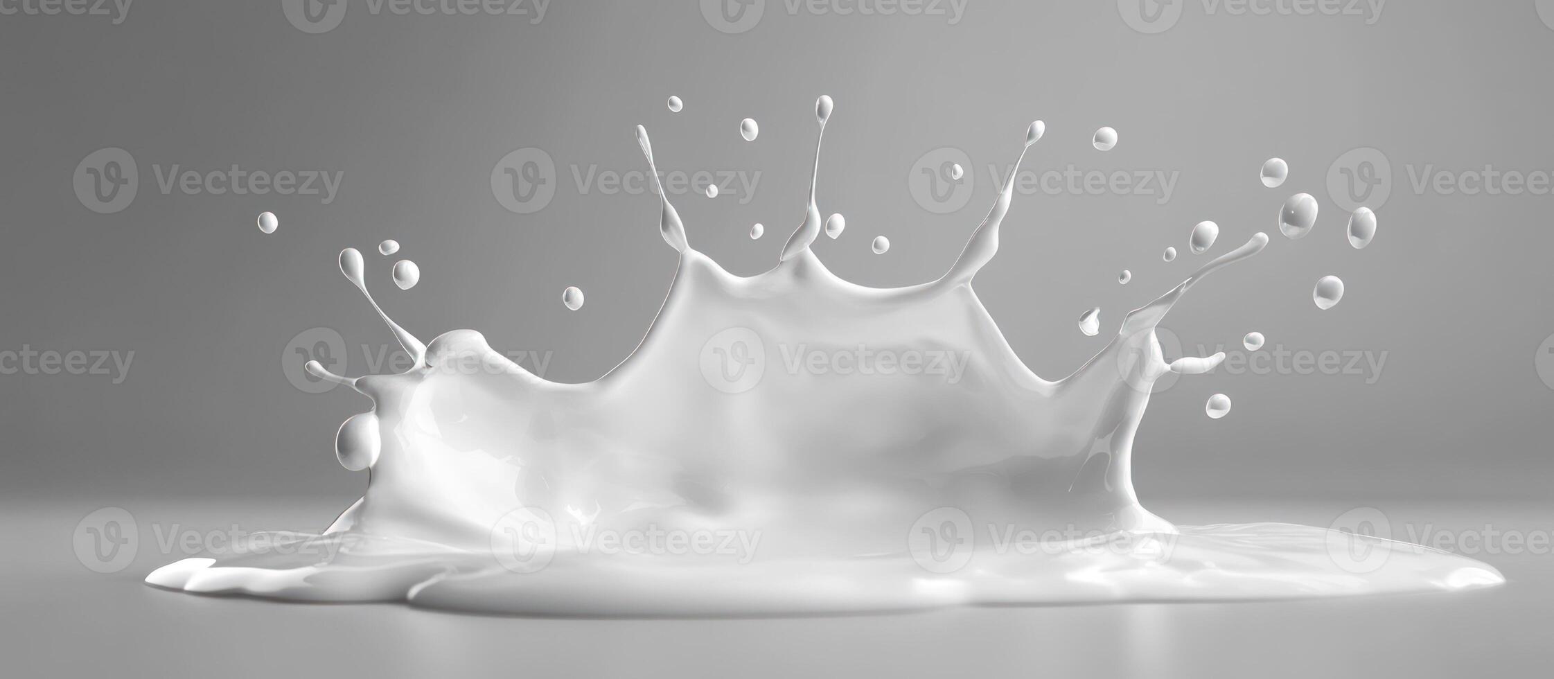 Milk Splashing and Forming a Crown Shape on a Gray Background photo