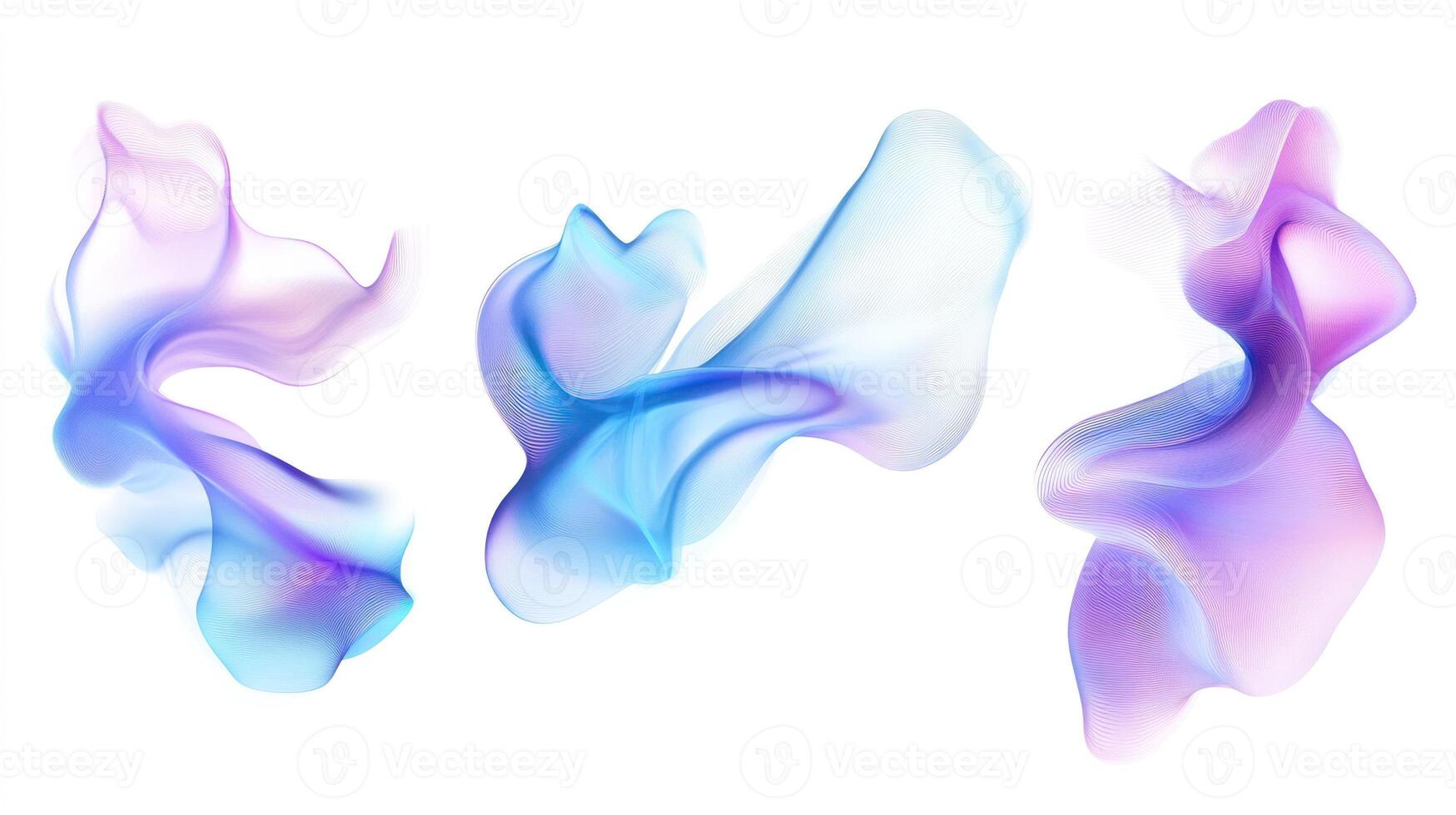 Three Abstract Wavy Forms in Purple and Blue Hues photo