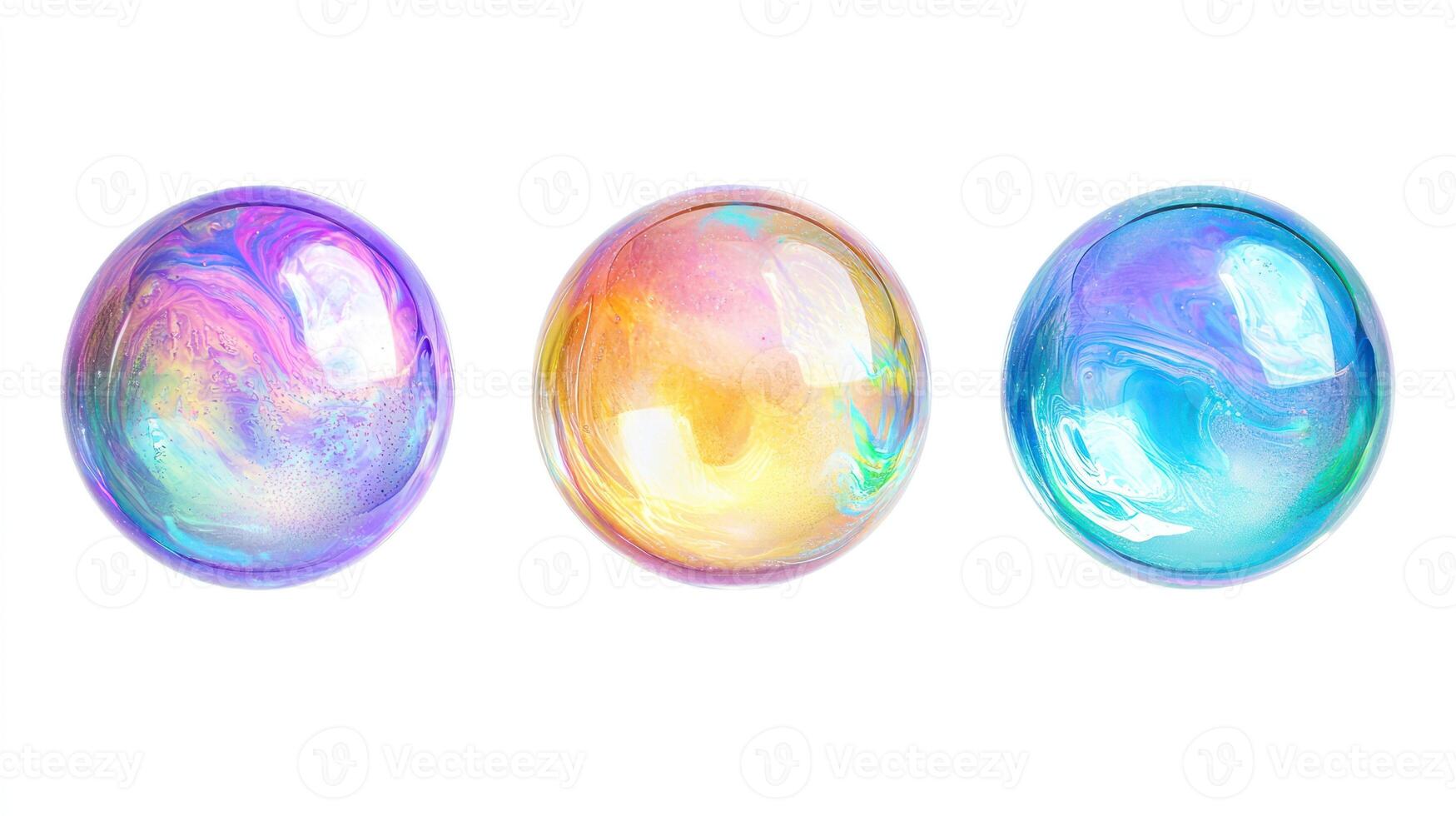 Three Spheres with Swirling, Multicolored Liquid Inside photo