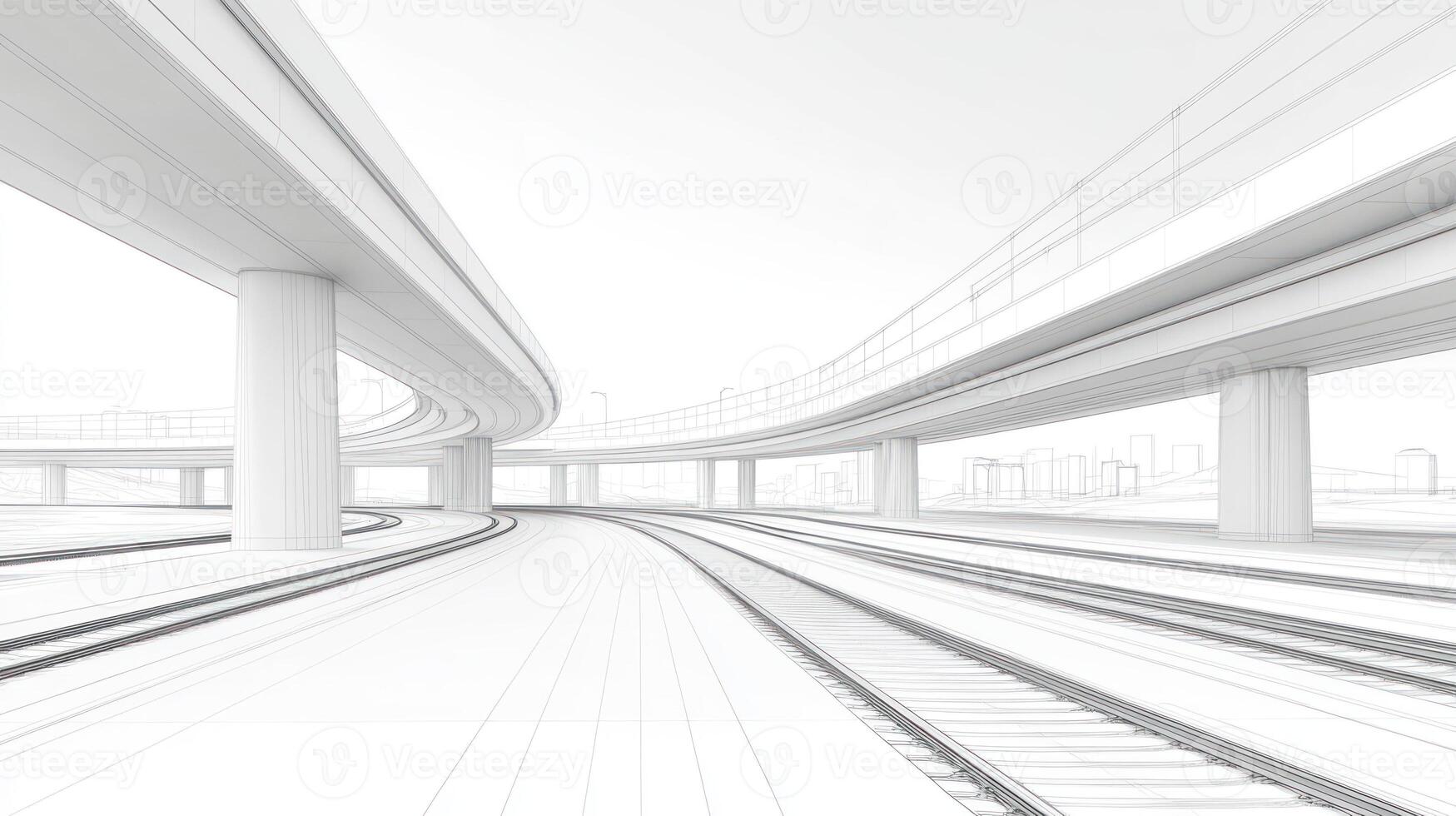 Wireframe View of an Overpass with Train Tracks photo