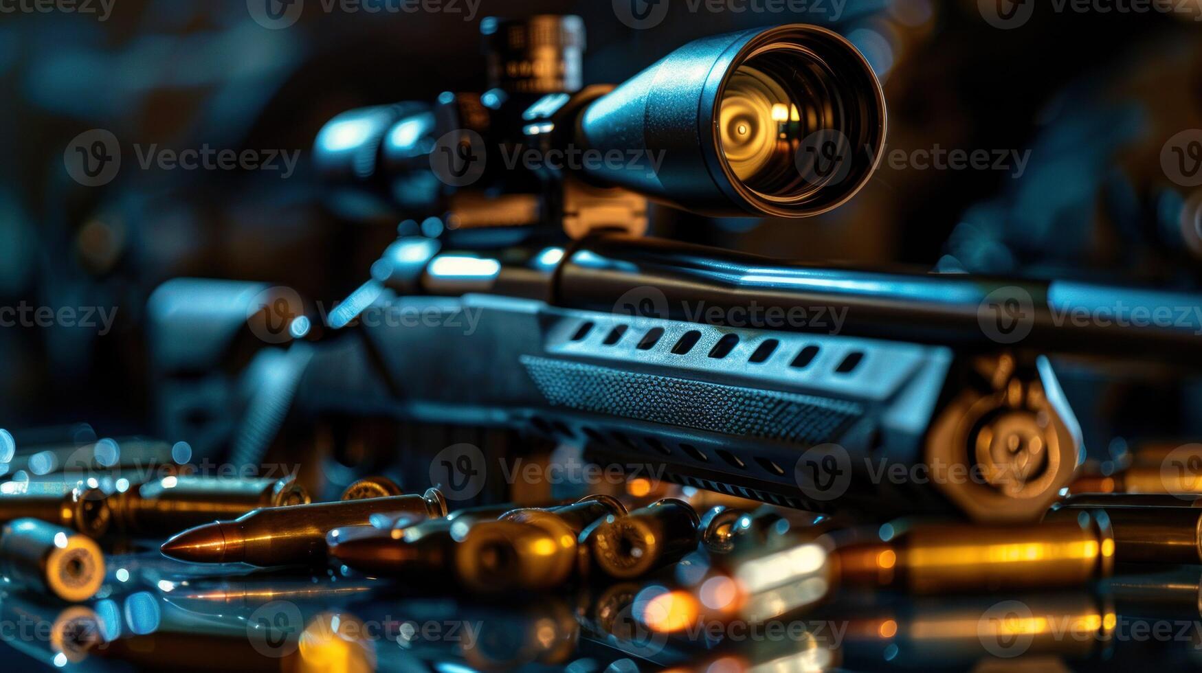 A Close-Up of a Rifle with a Scope and Spent Cartridge Cases photo