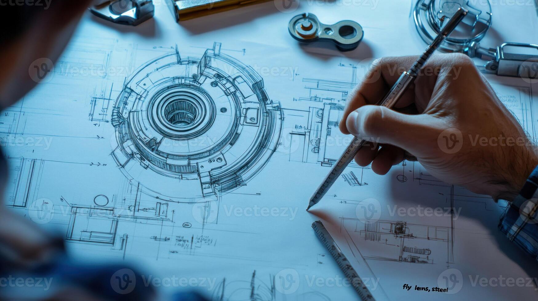 Hand Drawing Technical Design on Paper photo