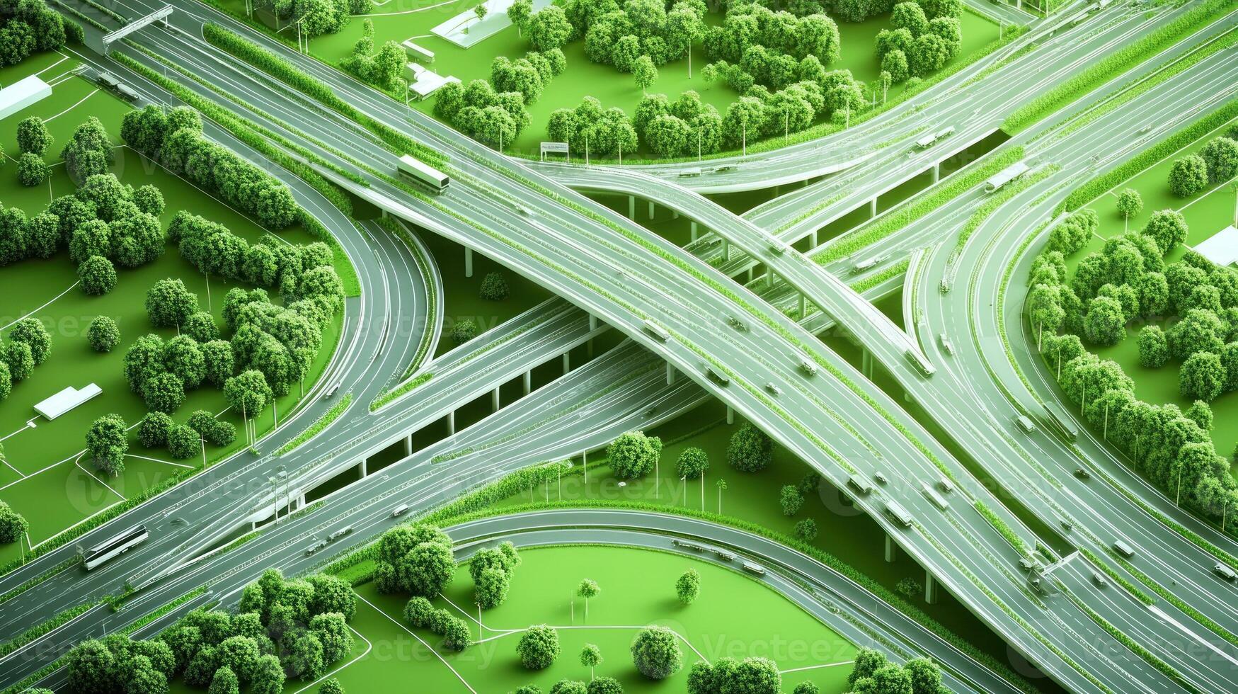 Aerial View of a Complex Highway Interchange Surrounded by Lush Green Vegetation photo