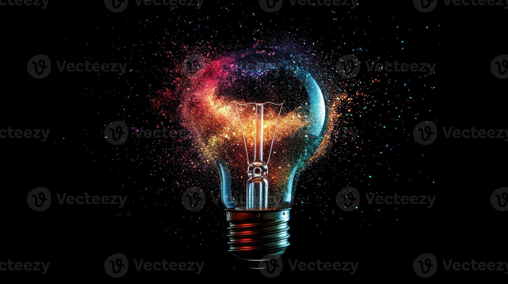 A Light Bulb Exploding With Colorful Sparks photo