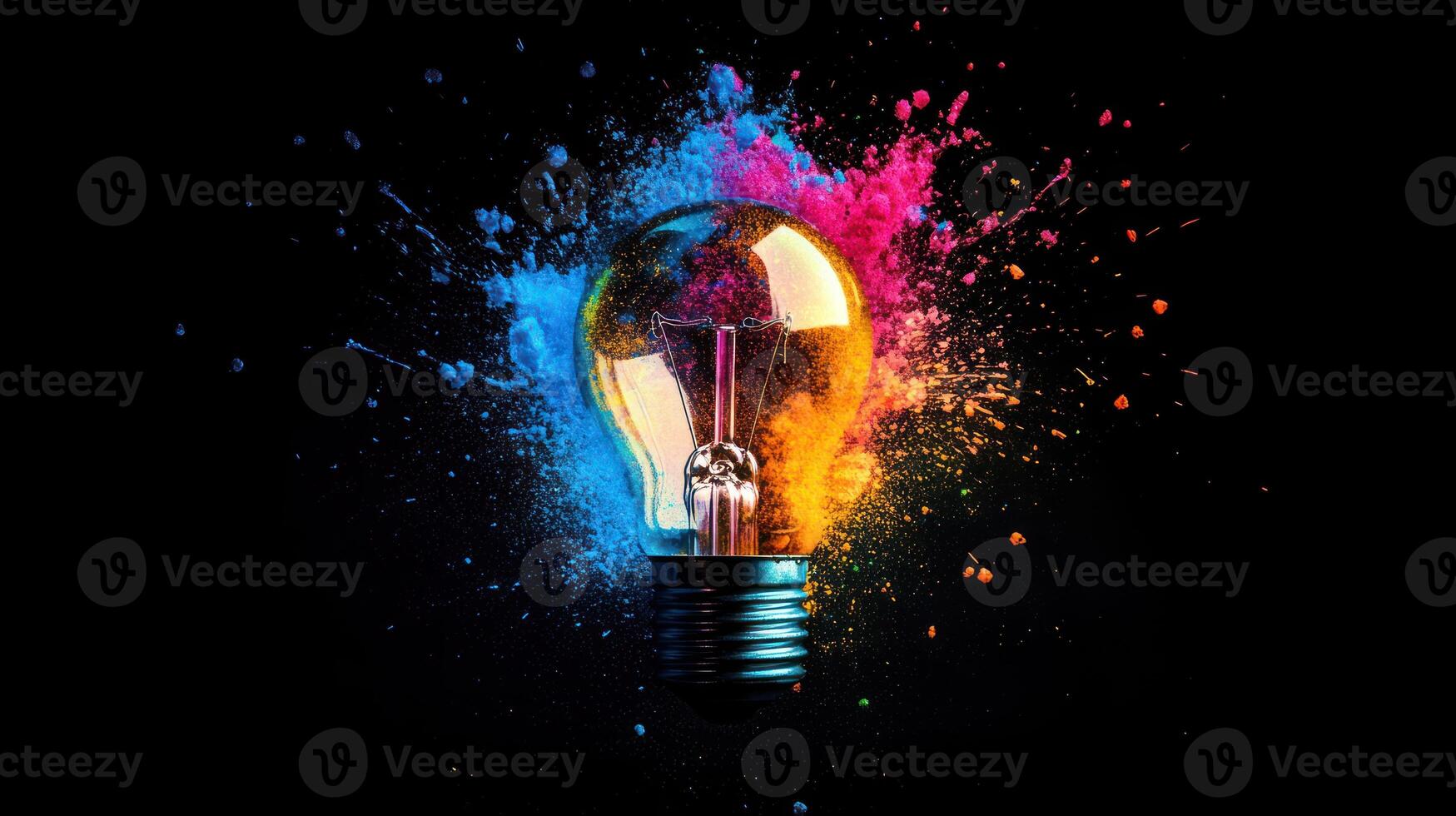 Light Bulb Surrounded by Colorful Explosion photo